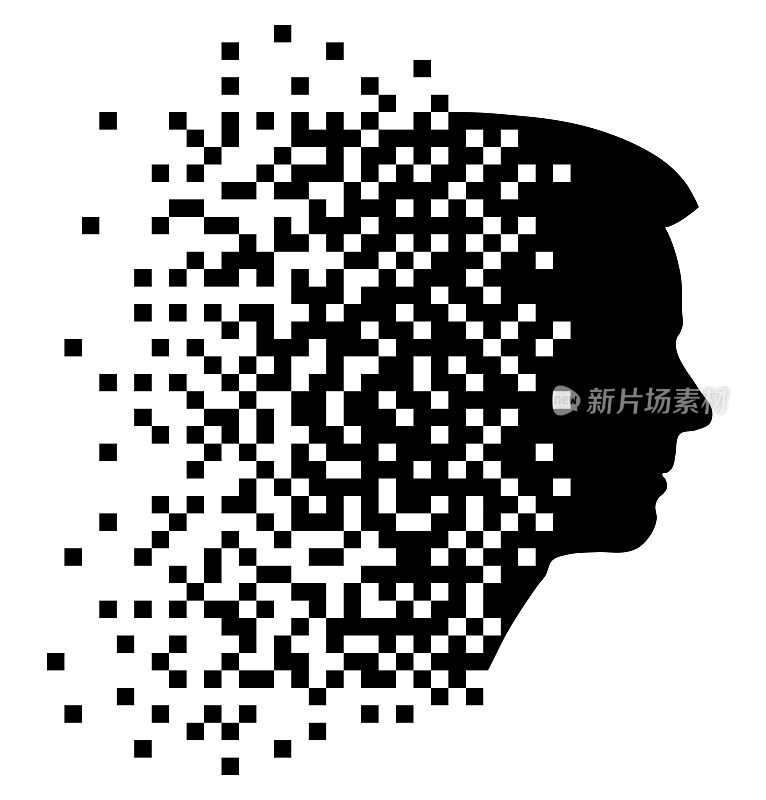 Silhouette of human head, pixel art
